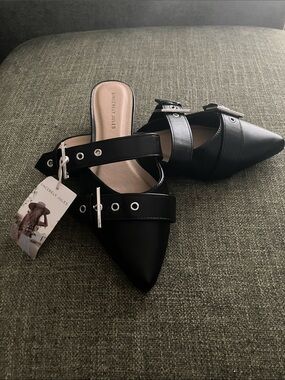 Sincerely Jules Black Pointed Buckle Mules